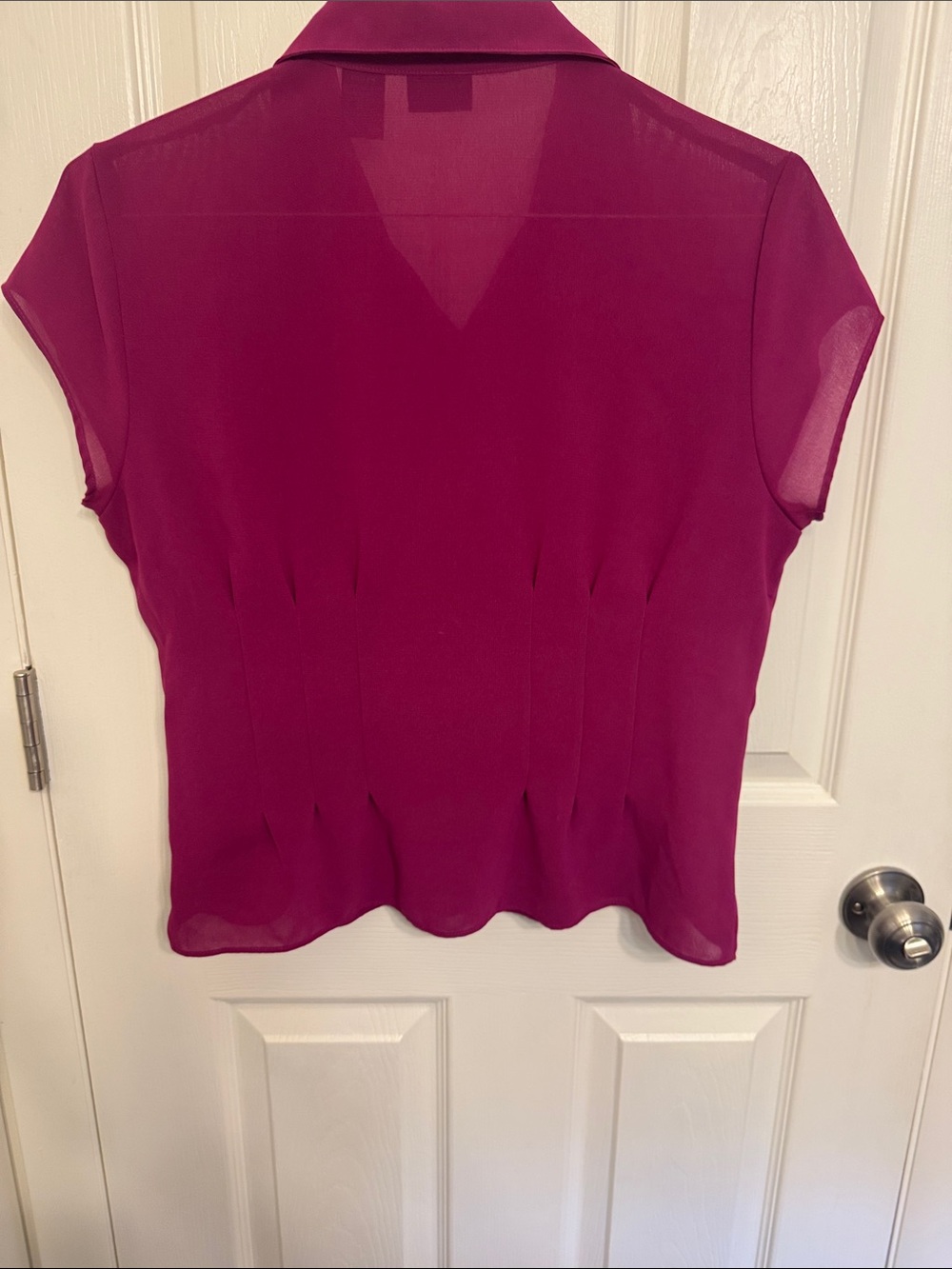 New York & Company Fuchsia Short-Sleeve Button-Down Blouse - Picture 8 of 9